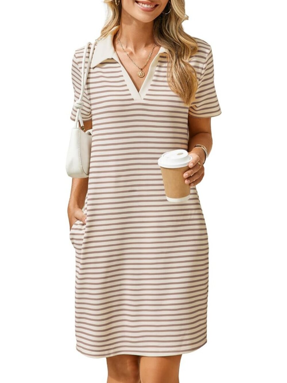 Trendy Summer Mini Dress for Women - Casual V-Neck, Short Sleeve, Striped